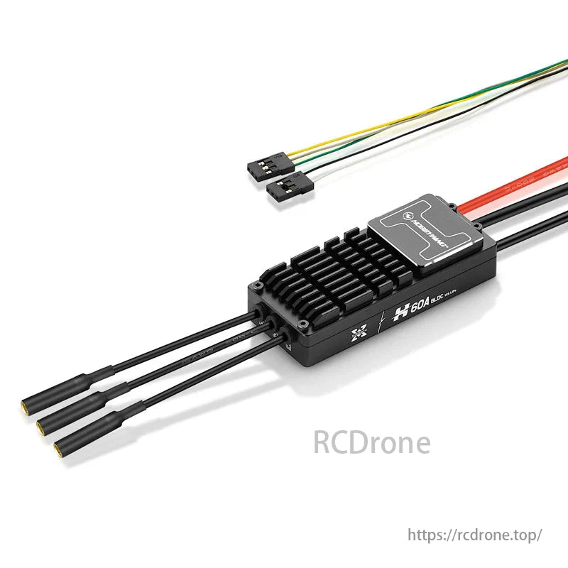 Hobbywing XRotor H60A 6S/14S ESC, A black electronic component, labeled "60A SLDC 180LPM," features multiple wires and connectors.