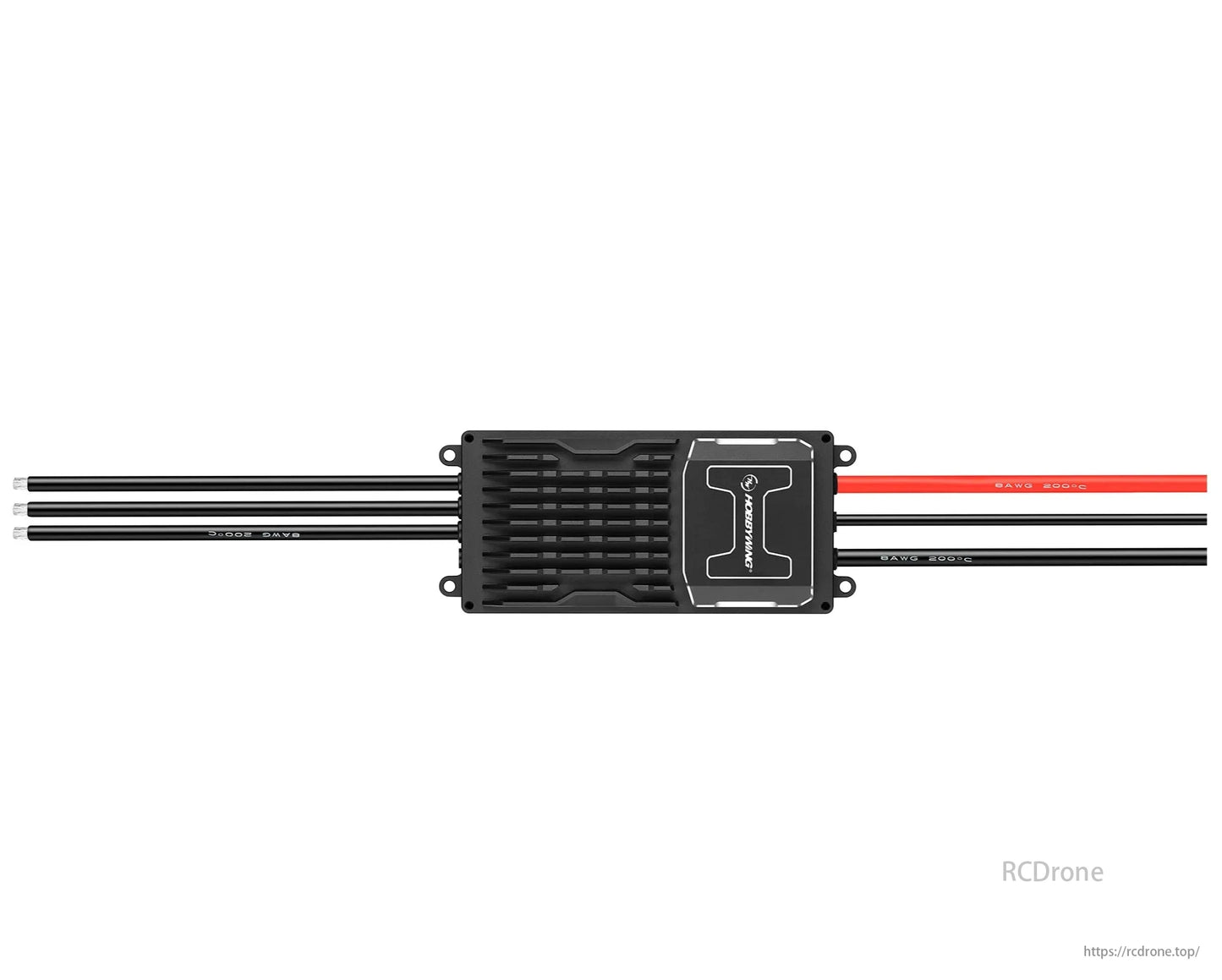 Hobbywing XRotor Pro H200A 24S ESC, Black electronic device with red and black wires attached.