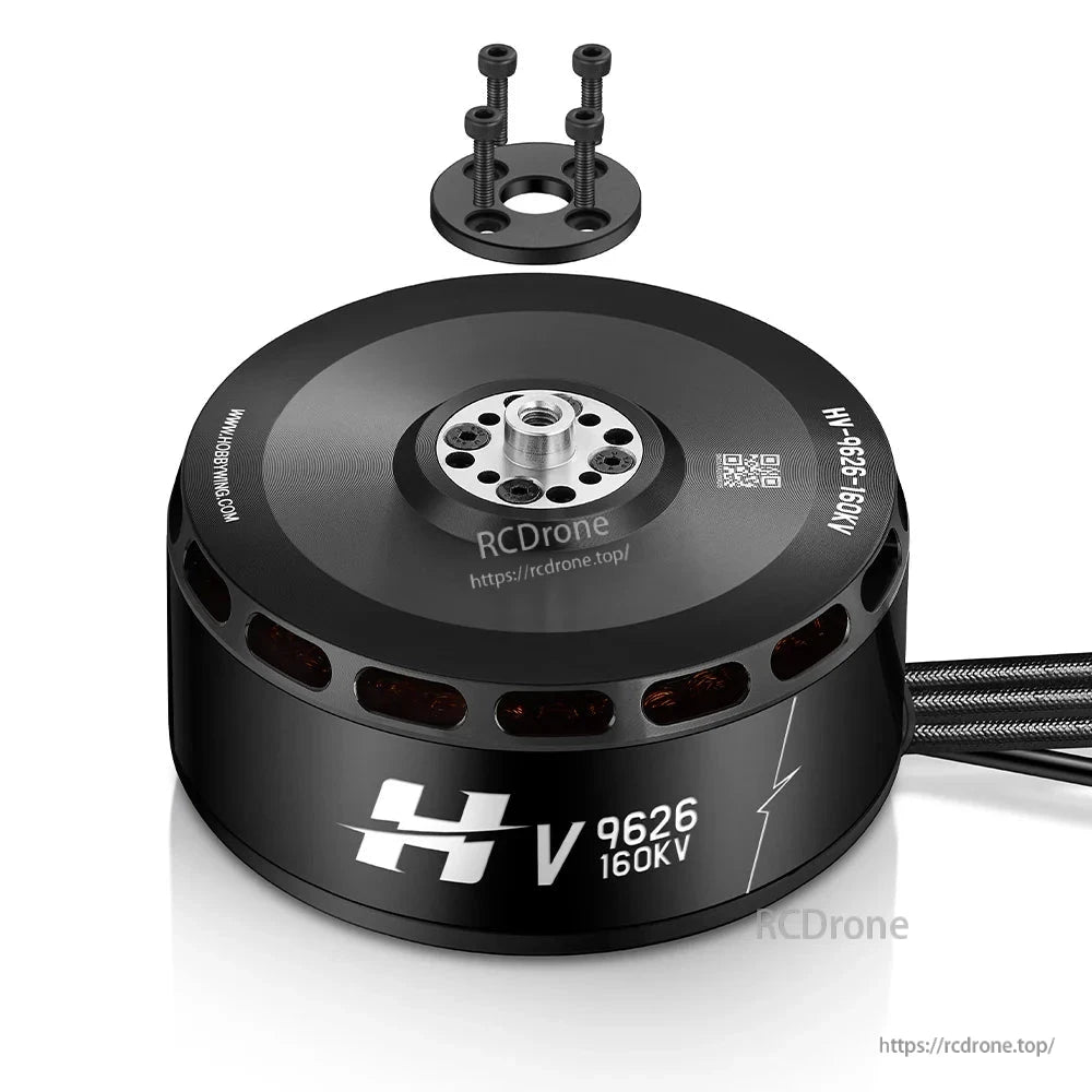 Hobbywing XRotor V9626 IPC 160KV 12S VTOL Motor, Hobbywing XRotor V9626 160KV brushless VTOL motor with mounting plate and screws, black anodized housing
