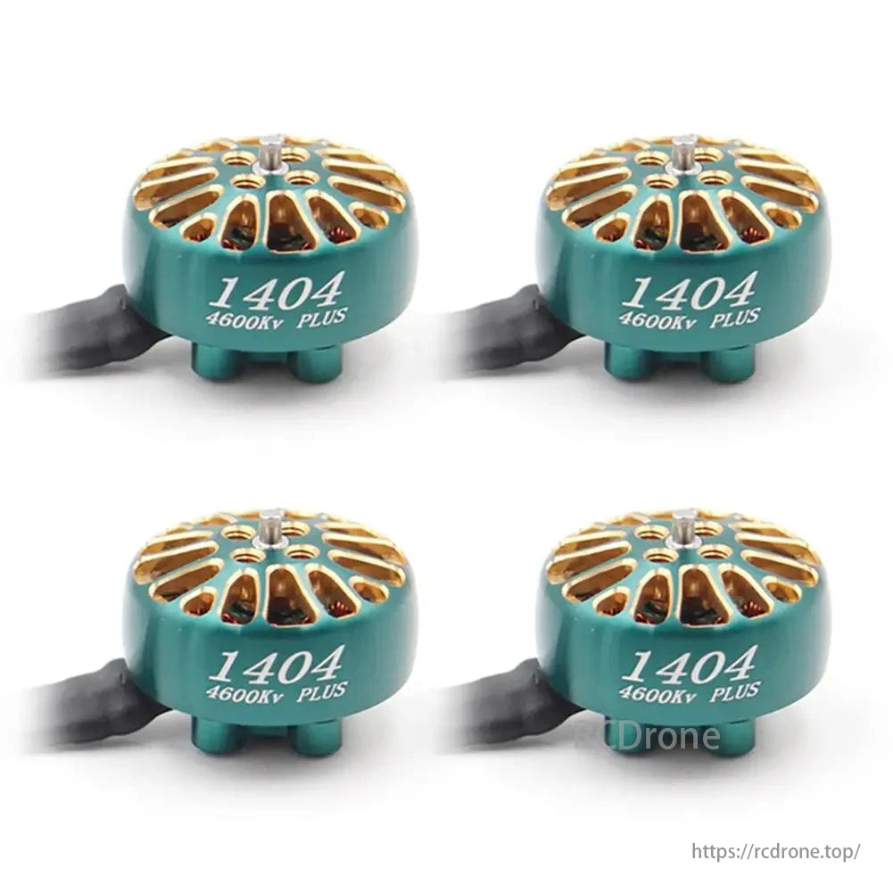 LANNRC 1404 Plus 4600KV brushless motor for 2-4 inch FPV drones, green and gold design.