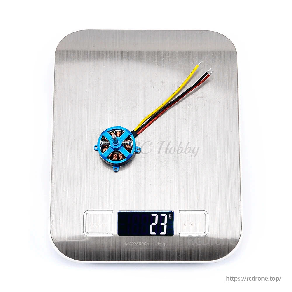 LE2204 1800KV Brushless Motor, The LE2204 1800KV brushless motor for RC fixed-wing airplanes (F3P KT Model) weighs 23 grams.