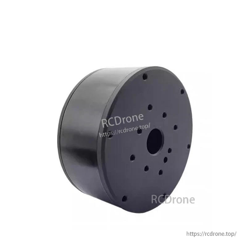 Angled rear and side view of MF9025 v2 motor showing back plate opening and mounting hole pattern