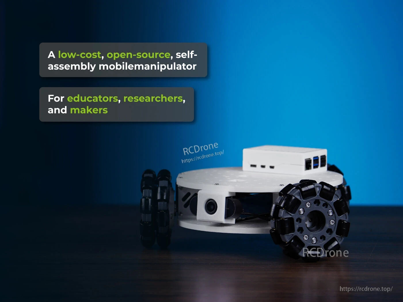 Affordable, open-source mobile manipulator for education and research, featuring self-assembly design for educators, researchers, and makers.
