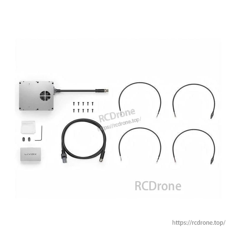 TELE-15 LiDAR kit contents: sensor, cables, mounting hardware, and four curved brackets
