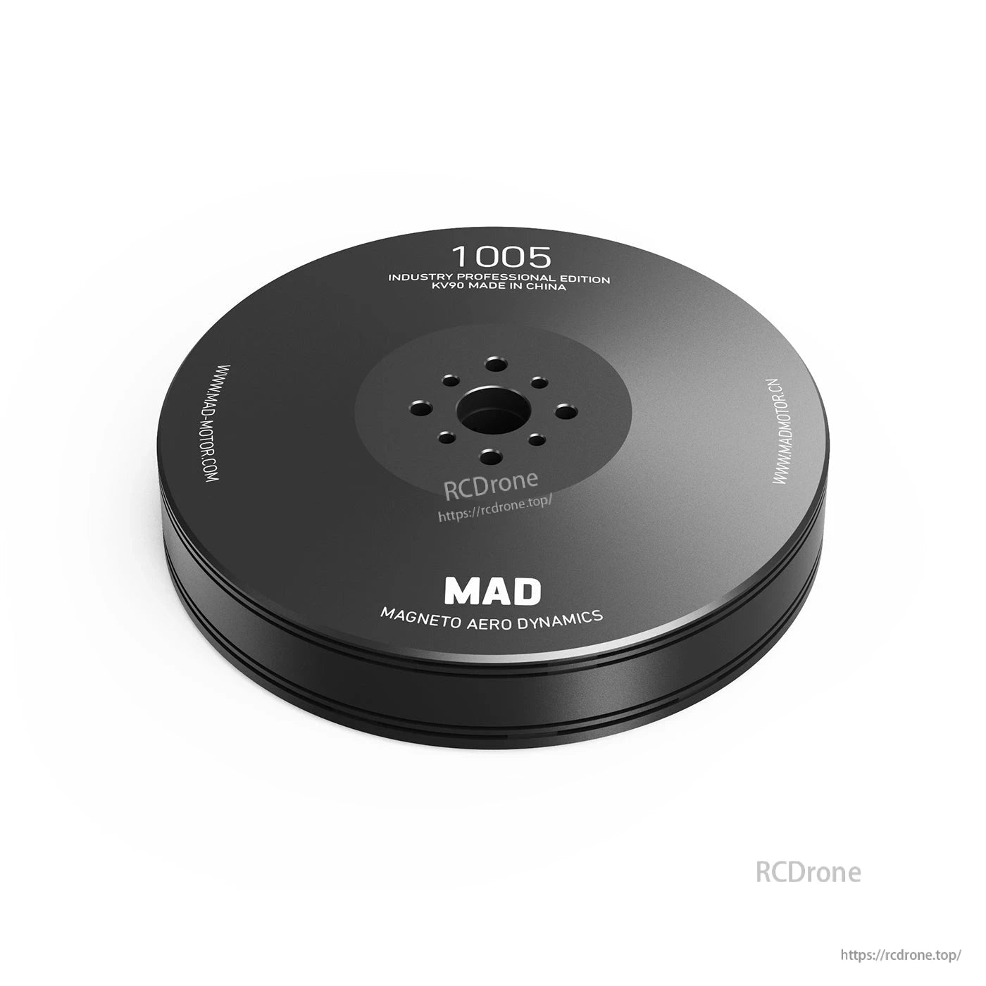 MAD 1005 IPE 90KV drone motor top view with black round housing and multi-hole mounting pattern