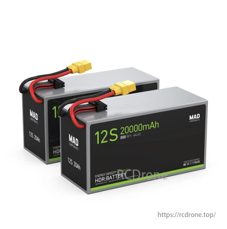 MAD 12S 20Ah Solid State Lithium-ion Drone Battery, MAD Components 12S battery: 20000mAh, 888Wh, 44.4V. High-density HDR for advanced use.