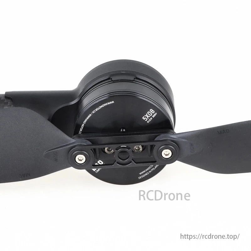 MAD 5X08 5008 Drone Arm Set, A black propeller marked "5X08" and "MAD" is attached to a motor.