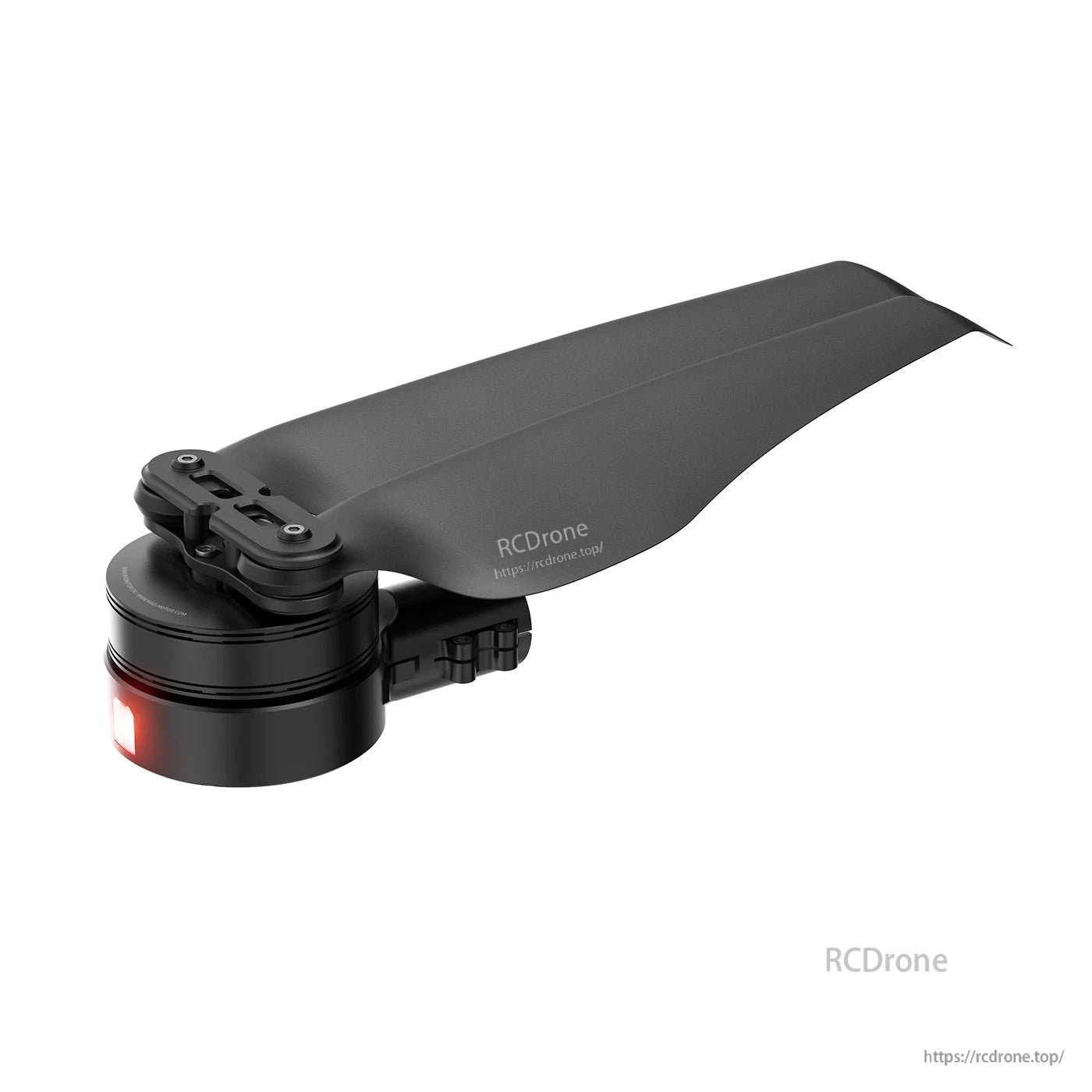 MAD 7X-10 135KV Drone Arm, MAD 7X-10 drone arm with folding propeller blade mounted on a black motor hub and hinge bracket