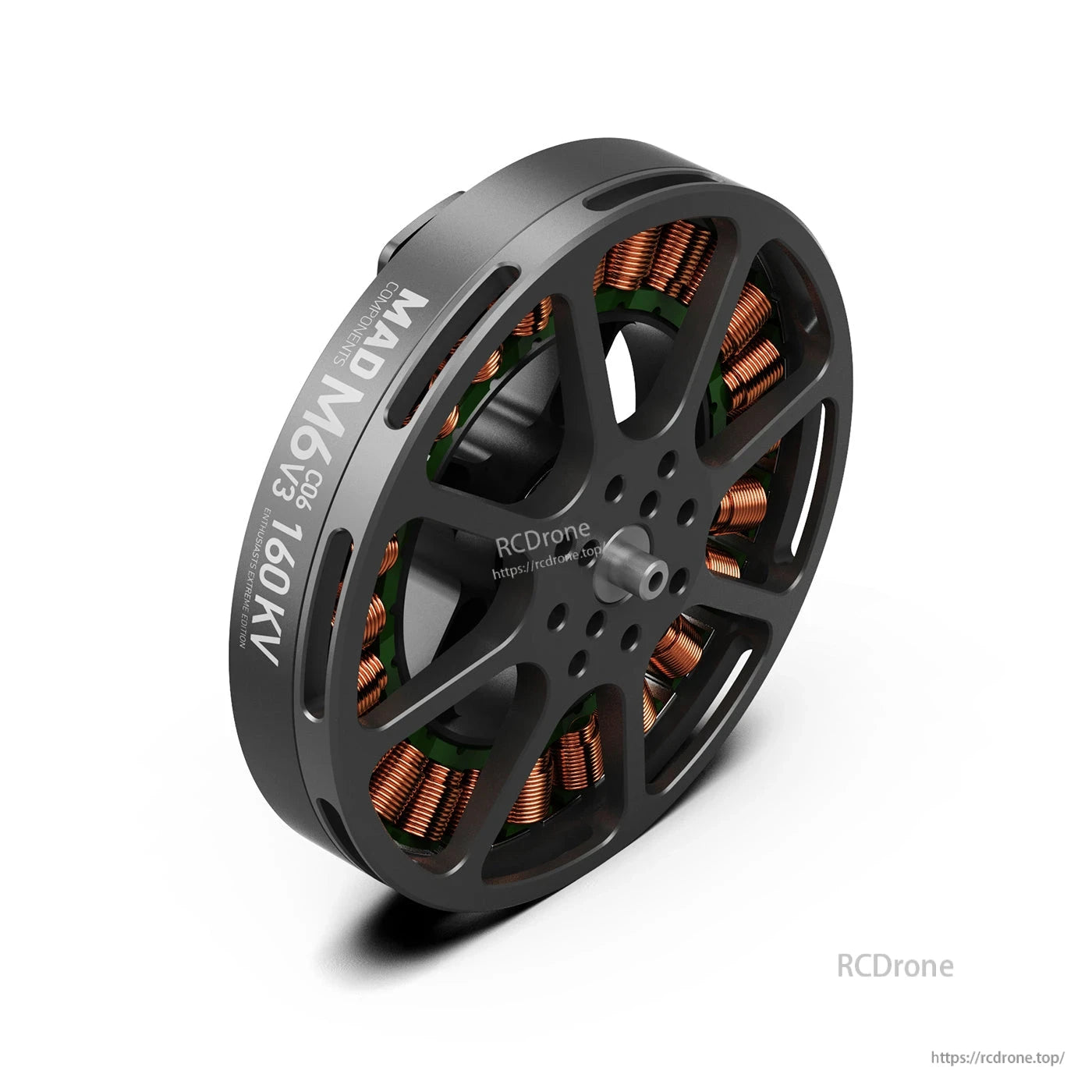 MAD Antimatter M6C06 V3 EEE Brushless Drone Motor, MAD Antimatter M6C06 V3 brushless drone motor with black round frame and visible copper windings