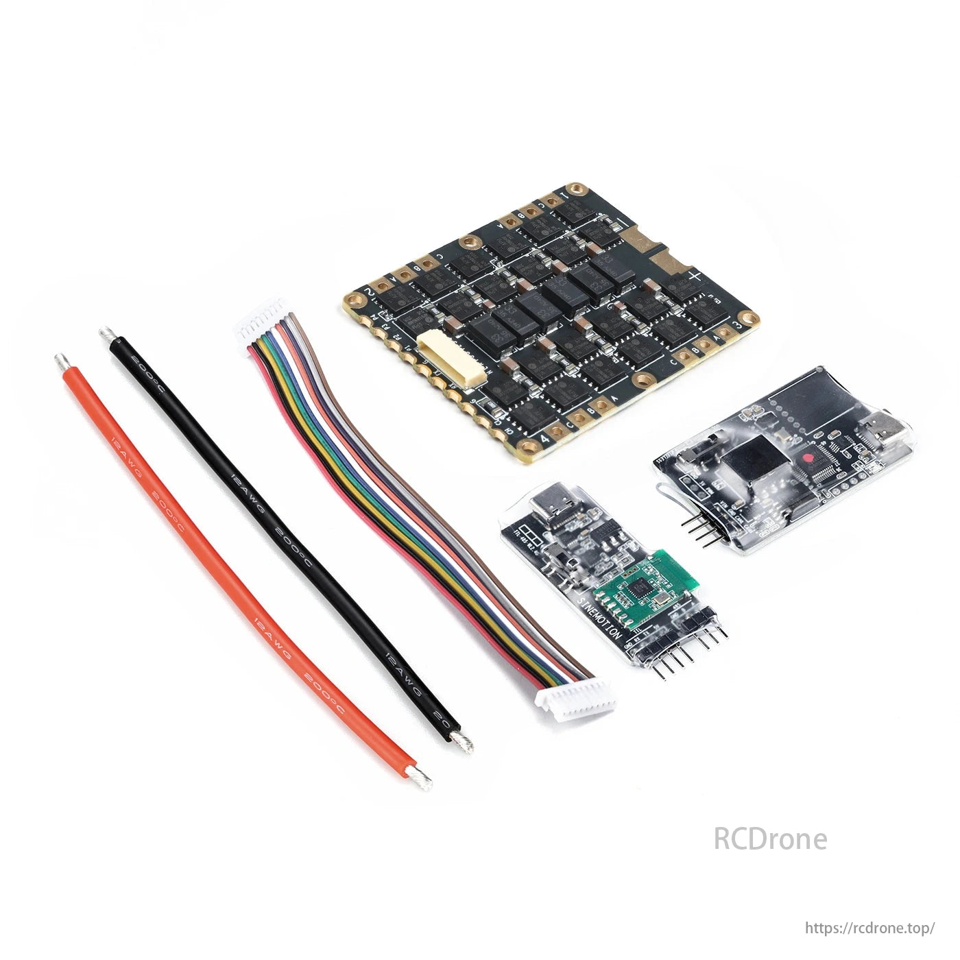 MAD FOC 40A 4-6S 4-in-1 Drone ESC, Electronic components include circuit boards, wires, and connectors for assembly.
