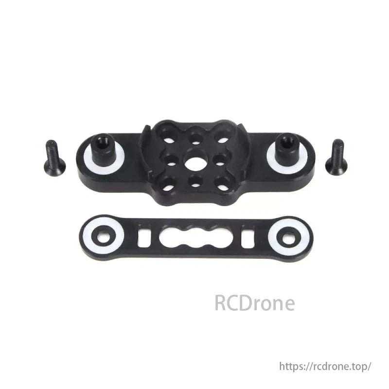 Drone motor mount with screws and reinforcement plate for RC drone assembly.
