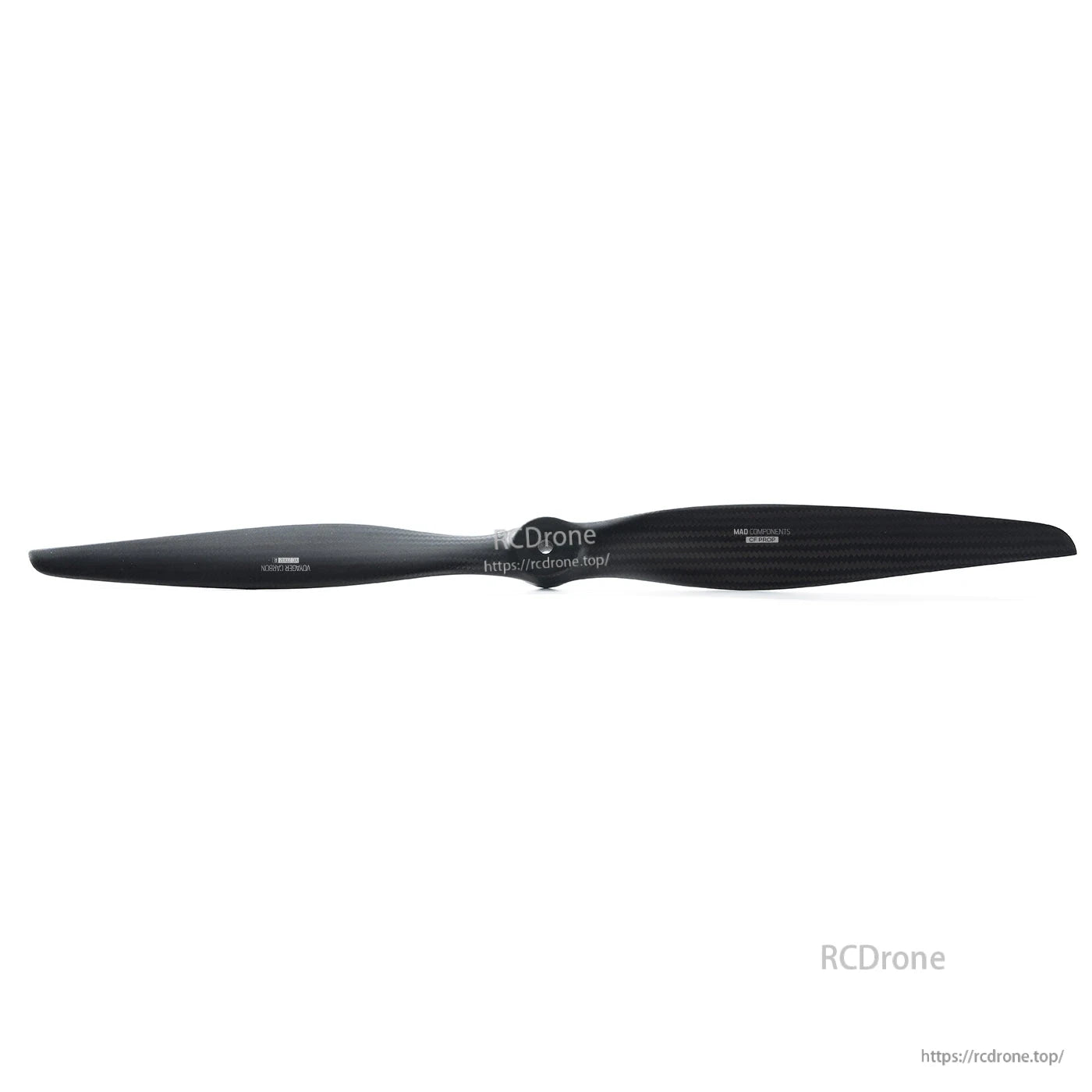 MAD VC 27x12-R right-hand carbon fiber fixed-wing drone propeller, single black blade on white background