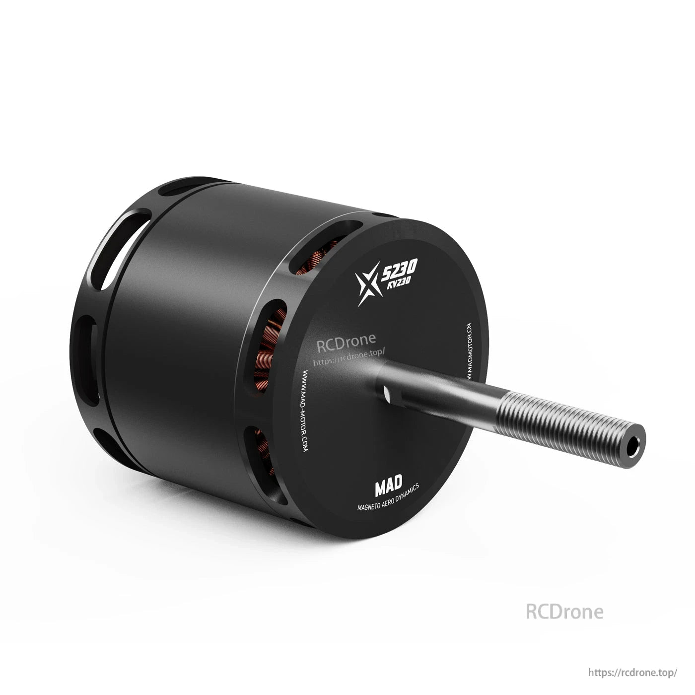 MAD X5230 230KV brushless drone motor with long threaded shaft, black housing and side cooling slots