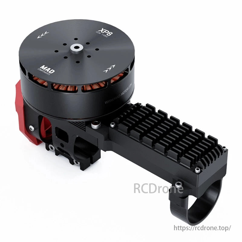 MAD XP8 15KG Drone Motor, XP8 motor with MAD components: black body, red accent, cooling fins for efficiency.