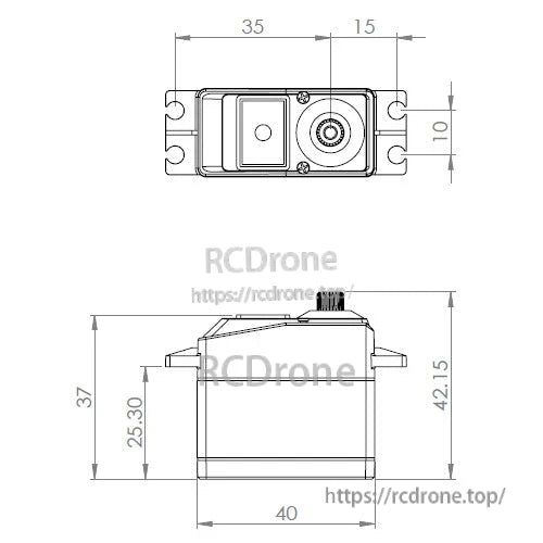 MKS HV1250 7.4V titanium-gear coreless HV digital servo for 1/10 RC buggy/heli; dimensions shown in technical drawing.