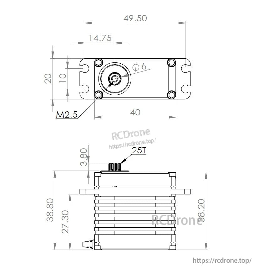 MKS X5 HBL550 brushless metal gear servo motor dimensions and specs.