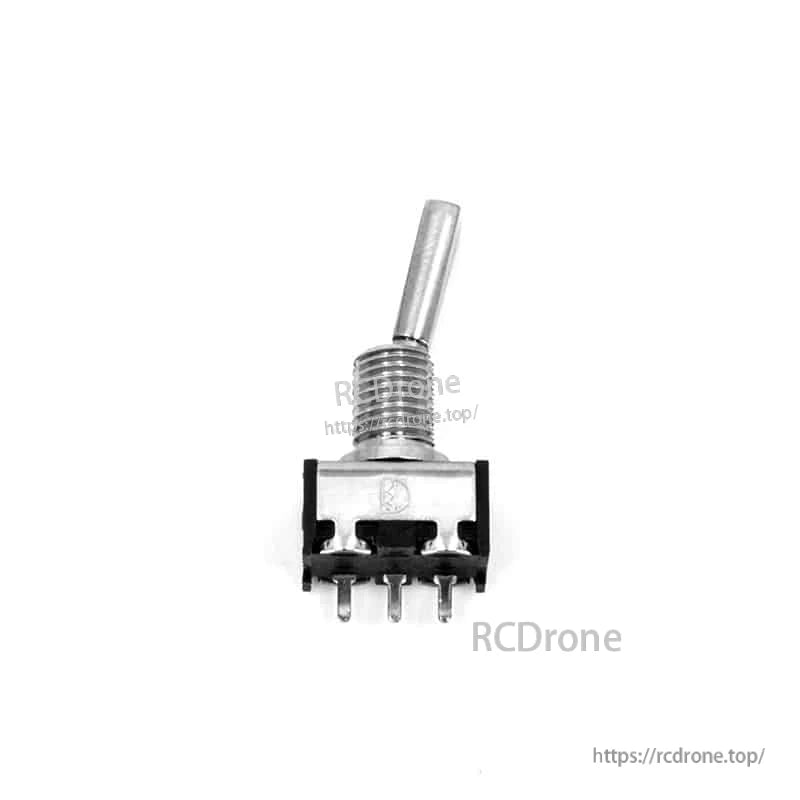 UBT3339 short two-position toggle switch close-up showing threaded bushing, lever, and solder pins