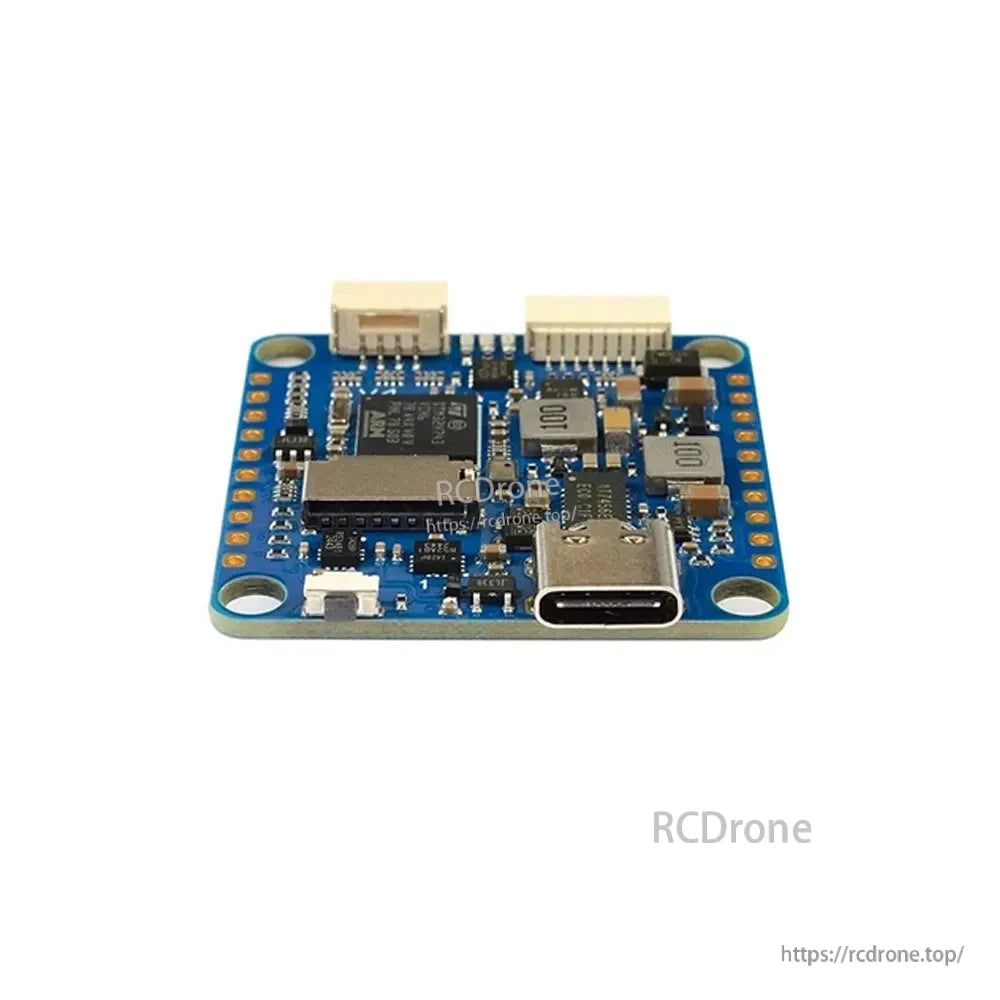 Mateksys H743-SLIM V4 flight controller board with USB-C port, JST connectors, and four mounting holes