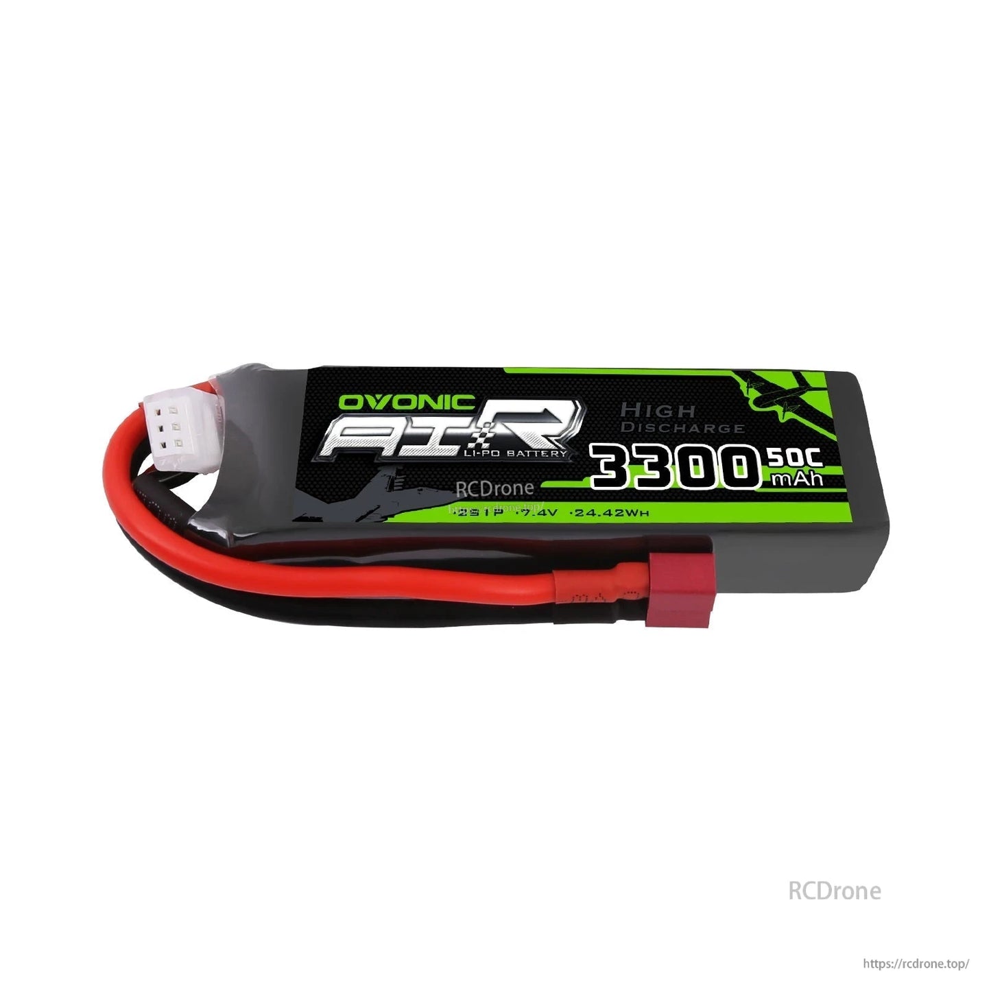 OVONIC 2S 7.4V 3300mAh 50C LiPo battery pack with Deans T-plug and 2S balance lead