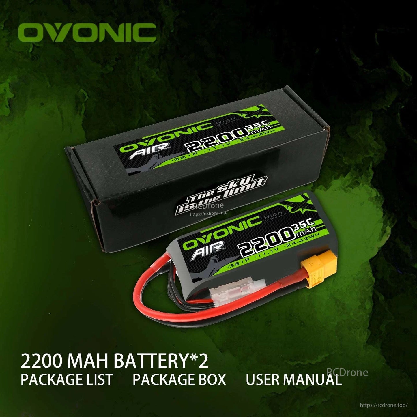 OVONIC AIR 2200mAh 3S 35C battery with retail box and package list text
