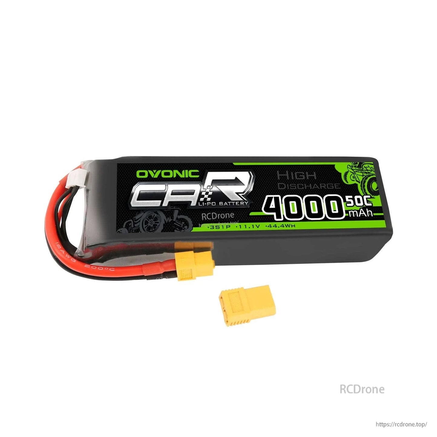 OVONIC Rebel 11.1V 4000mAh 3S 50C LiPo battery with XT60 connector and yellow adapter plug