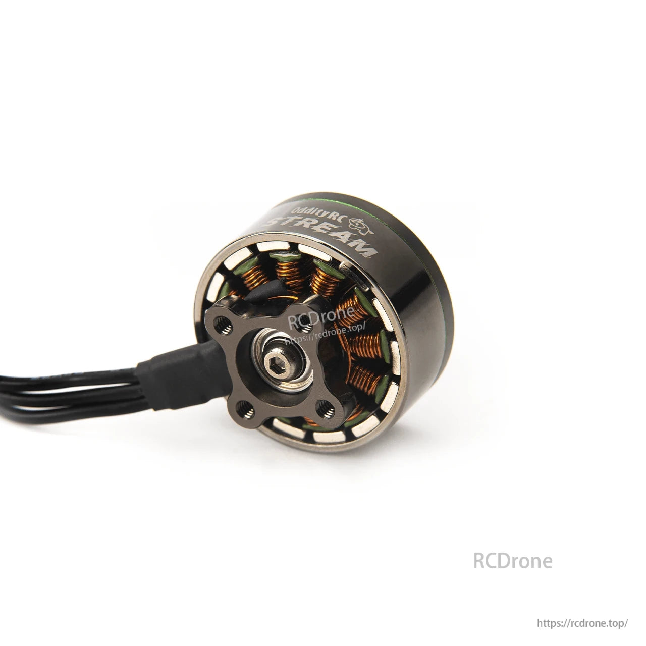 Bottom mounting view of Stream 1806 motor showing base plate, bolt pattern, and lead wires