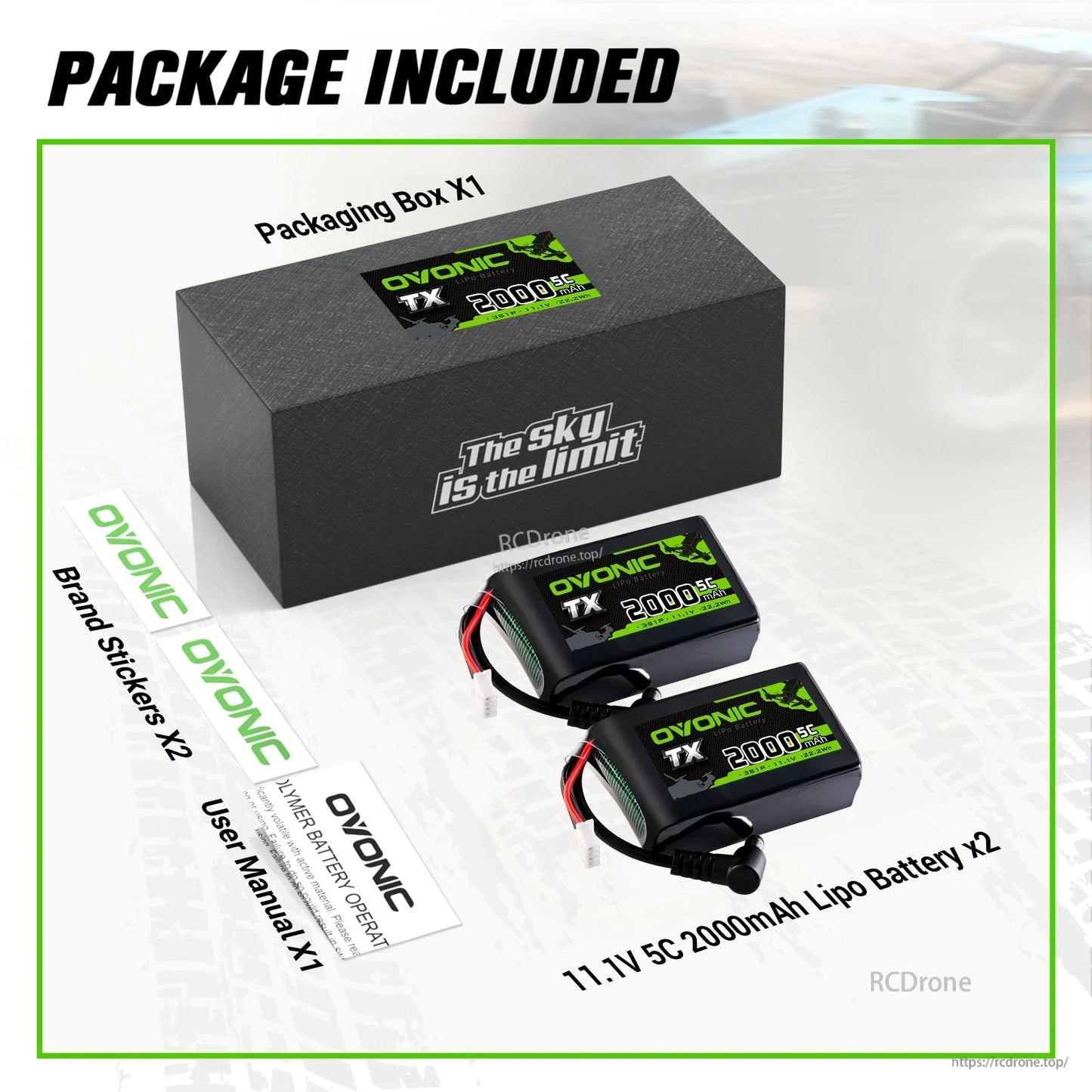 Ovonic 2-Pack 3S 2000mAh 11.1V 5C LiPo Battery Softcase DC55 Plug for RC TX/RX (JST-XHR-4P)
