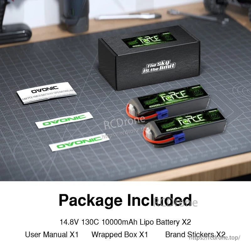 Package contents: two Ovonic Force LiPo batteries, storage box, user manual and brand stickers