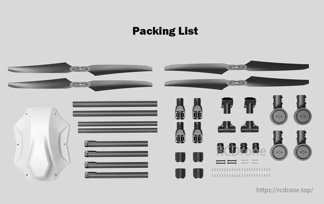 The RCDrone X900 features a 4-axis design, 3-5kg payload capacity, and 30-minute flight time with its 6S system, ideal for industrial applications.