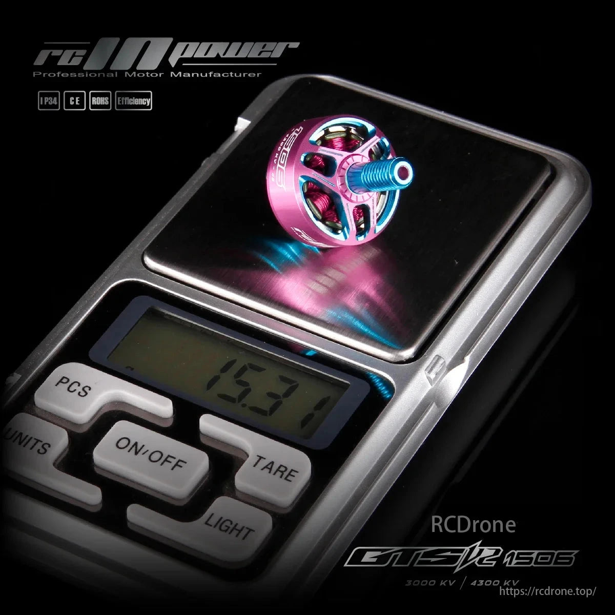 RCINPOWER GTS V2 1506 Brushless Motor, RCINPOWER GTS V2 1506 brushless motor, 3000KV 6S/4300KV 4S, for FPV racing drones, weighs 15.3 grams.