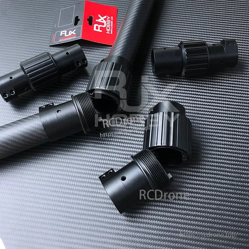 RJX 1PCS Folding Arm Carbon Tube Connector, RJX folding arm carbon tube connector with threaded black aluminum coupling and knurled locking collar