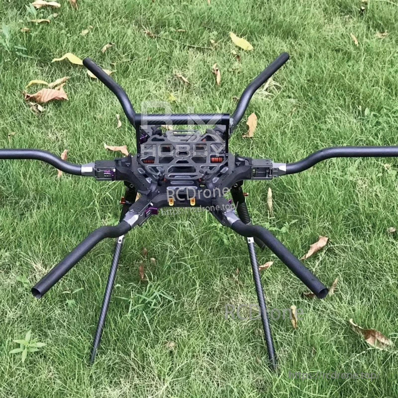 RJX 3K Carbon Fiber Bend Tube, Multirotor UAV frame with curved carbon fiber bend tube arms and landing legs on grass