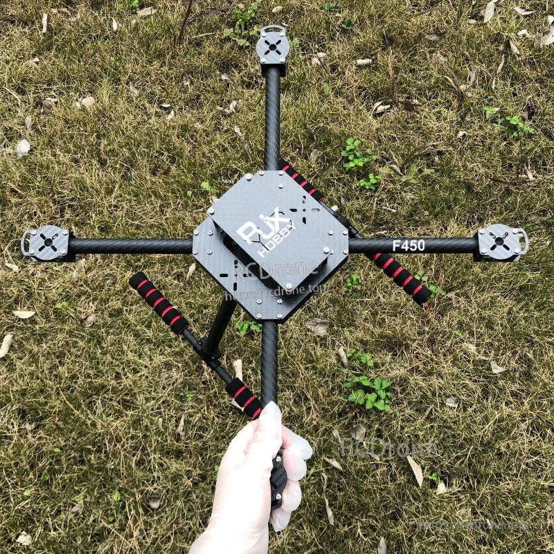 RJX F450 Carbon Fiber Frame Kit (RJX Hobby), RJX Hobby F450 quadcopter carbon fiber frame with four tube arms, center plate, and motor mounts
