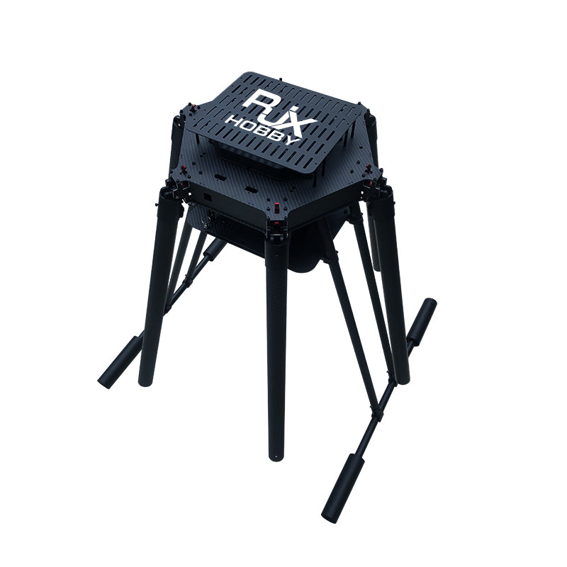 RJX Hobby carbon fiber folding hexacopter frame with hexagonal center plate and tall landing legs