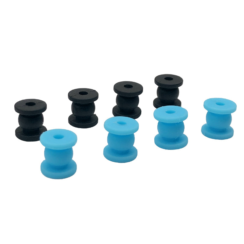Blue and black silicone anti-vibration damping balls with center mounting hole for shock absorption