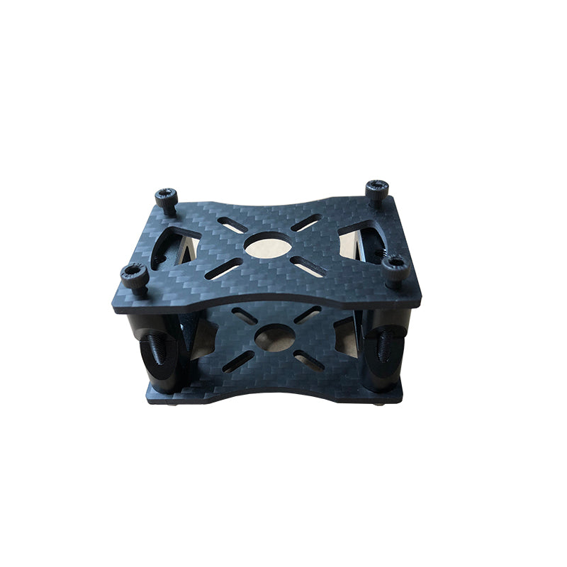 RJX carbon fiber tube clamp and motor mount bracket set with slotted plates, standoffs, and four screws