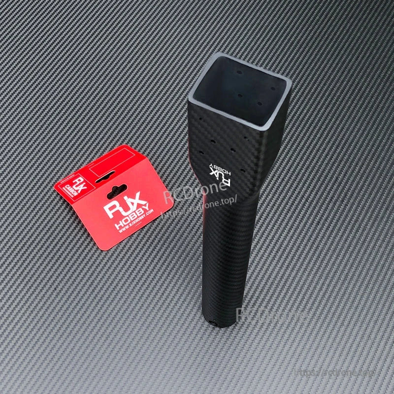 RJXHOBBY carbon fiber UAV arm with square mounting end and round tube design on carbon-pattern background