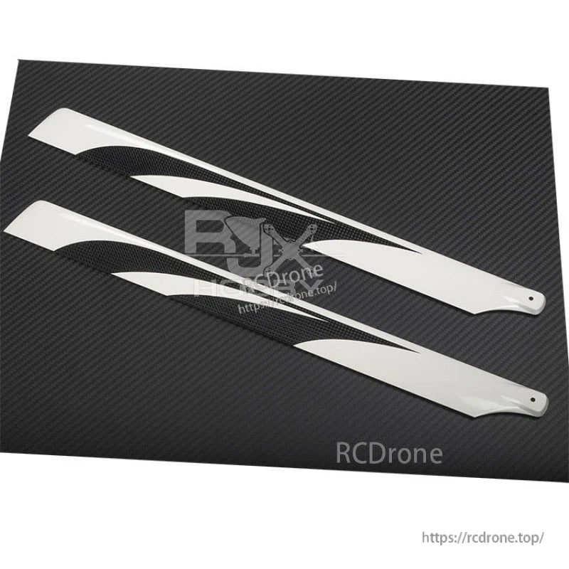 RJXHOBBY 470mm Carbon Fiber Blades, Pair of RJXHOBBY 470mm carbon fiber helicopter main rotor blades in white and black with mounting holes