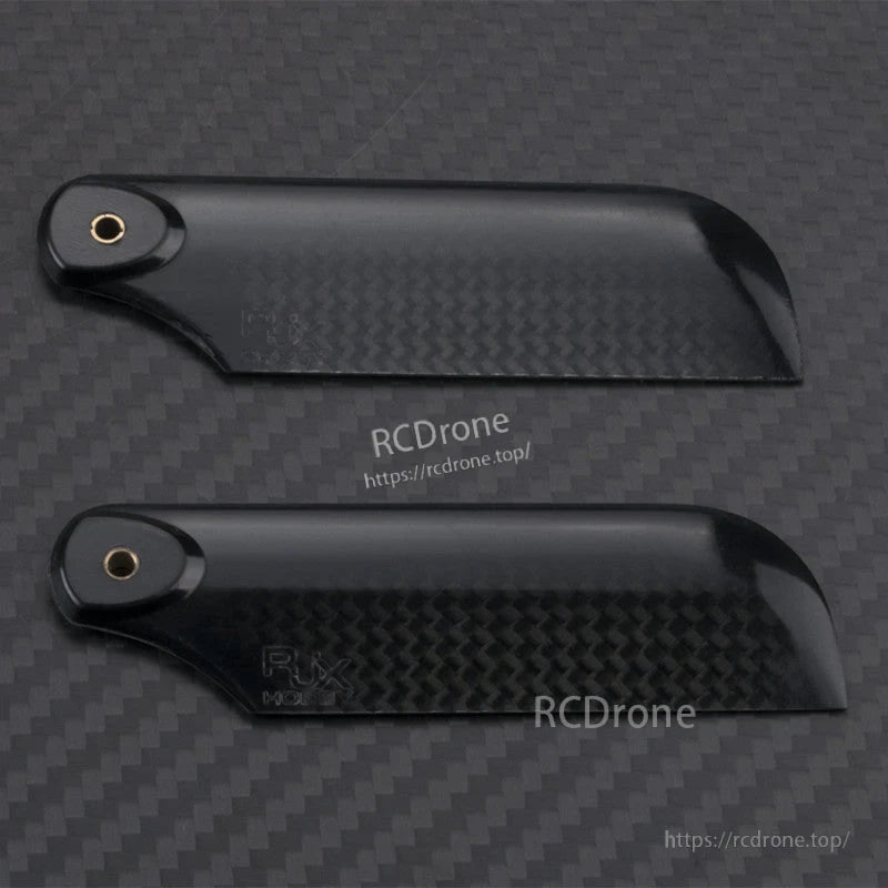 RJXHOBBY 80mm 3K Carbon Fiber Tail Blades, Pair of RJXHOBBY 3K carbon fiber RC helicopter tail blades with metal bolt-hole bushings
