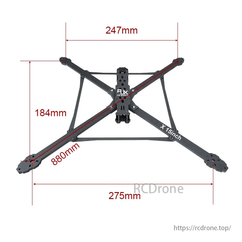 RJX HOBBY X Model 3K FPV frame, full carbon fiber, 7mm thick arms, perfect for long-range racing drones.