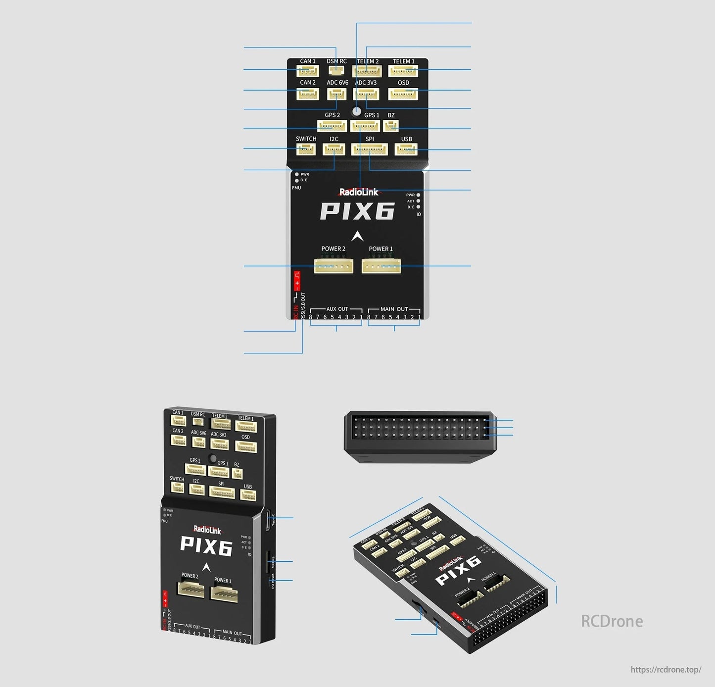 RadioLink PIX6 Open-source Flight Controller with Dual Gyro, OSD, 16 PWM, RTK GPS, ArduPilot Compatible