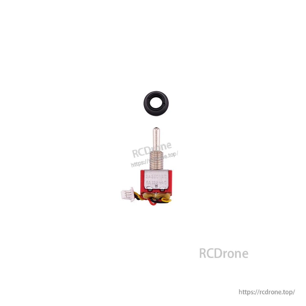 GX12 toggle switch assembly shown with black mounting ring above and wired connector below (watermarked image)