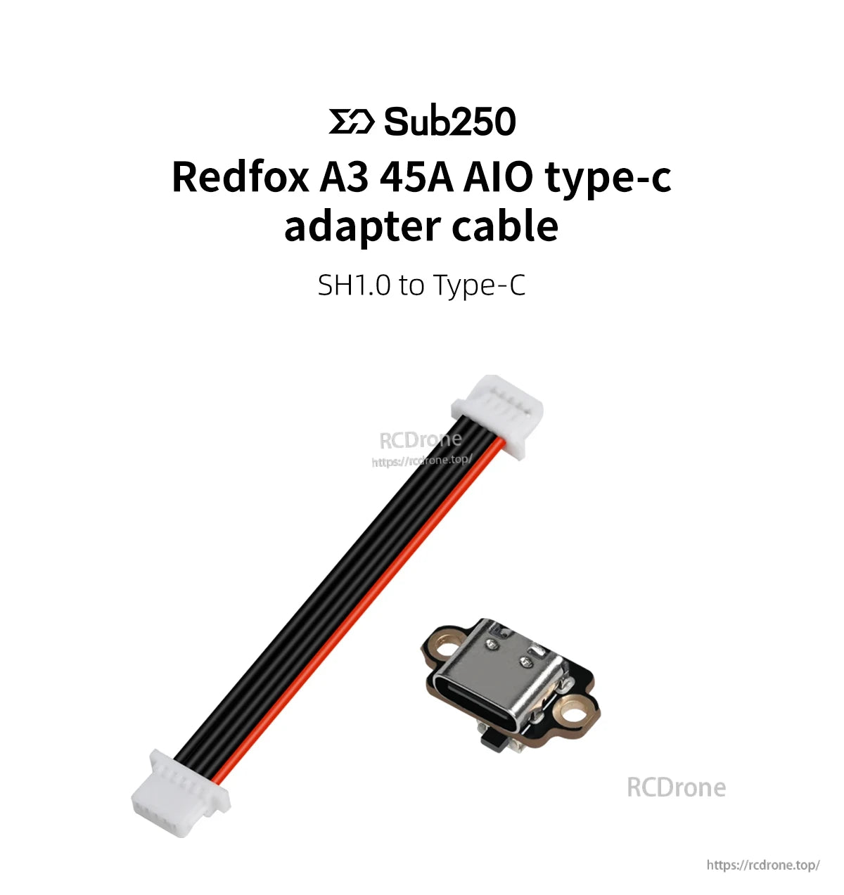 Redfox A3 45A AIO Type-C adapter cable (SH1.0 to Type-C) with small Type-C port board