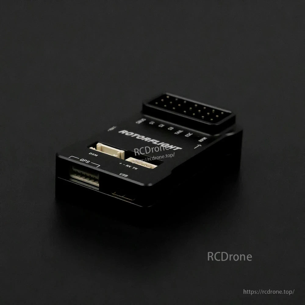 Rotorflight HELI405 RF Flight Controller, Rotorflight HELI405 is a Betaflight-based flight controller supporting PPM, Spektrum, FrSky, DShot ESC, GPS, USB, DSM, and RX/TX ports.