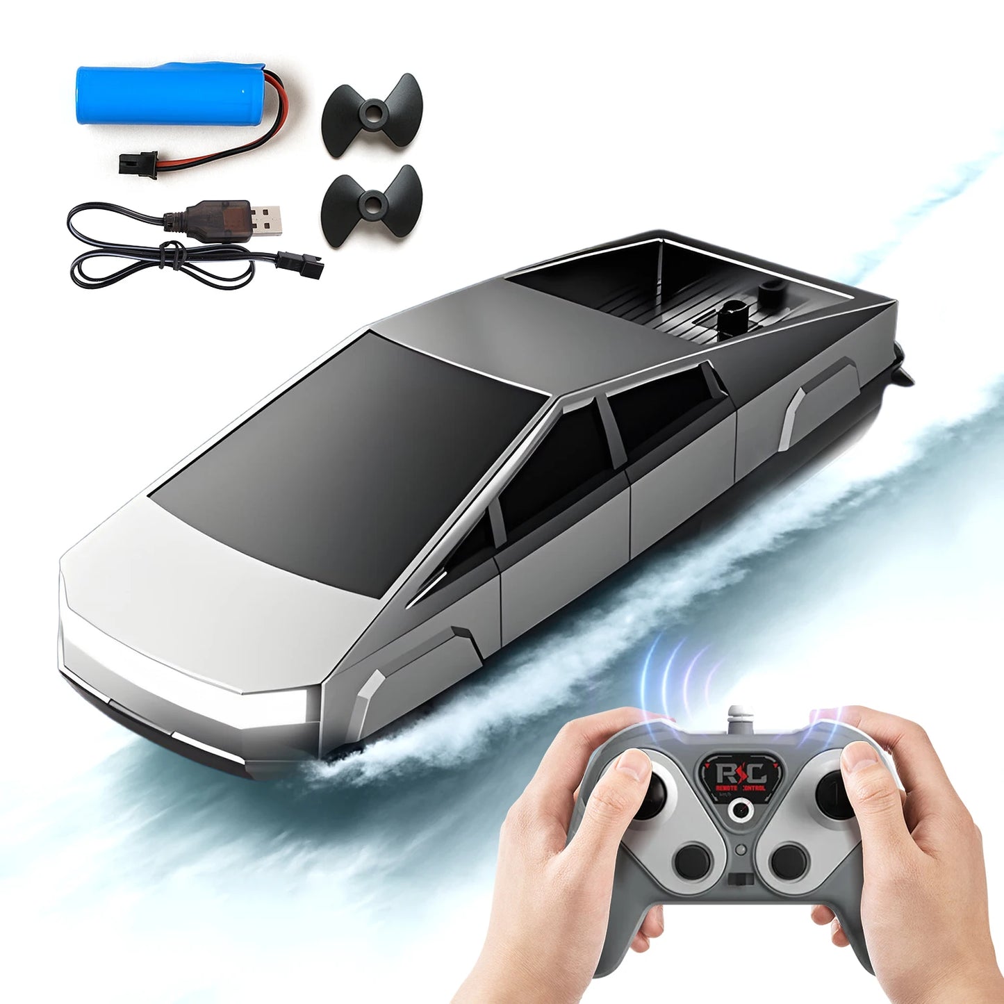 Cyberpunk 2.4GHz High‑Speed RC Boat with Dual Motors, Waterproof Racing Ship for Pools & Lakes, Rechargeable