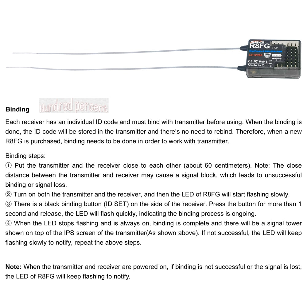 there is a black binding button (ID SET) on the side of the receiver