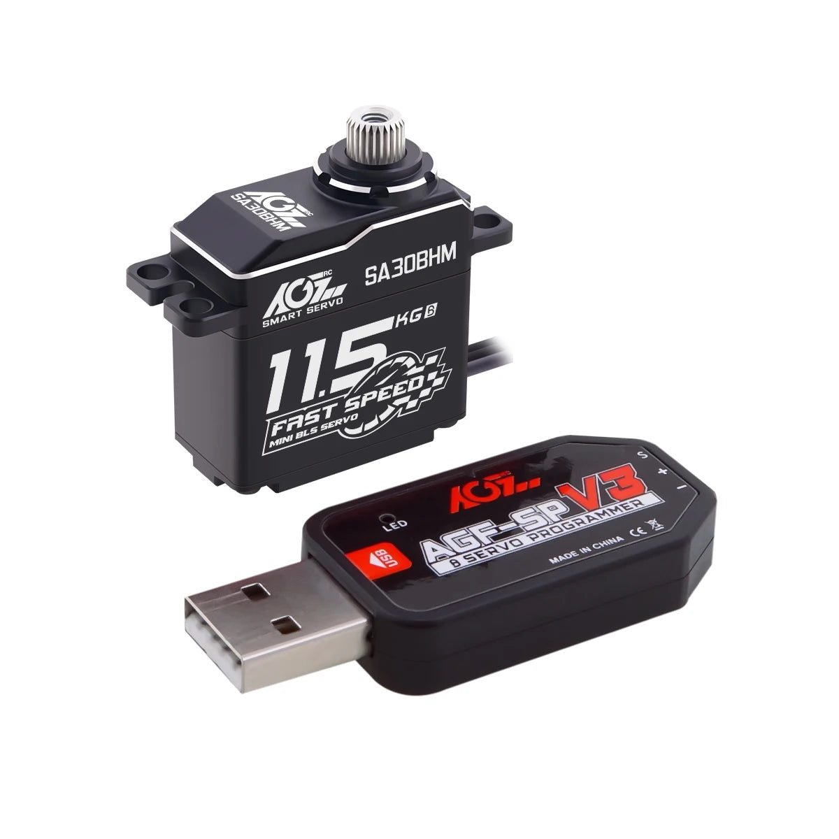 AGFRC SA30BHM - 11.5KG HV High Speed Programmable Motor Brushless Mini Smart Steering RC Servo for 1/12 1/16 RC Car Rock Crawler