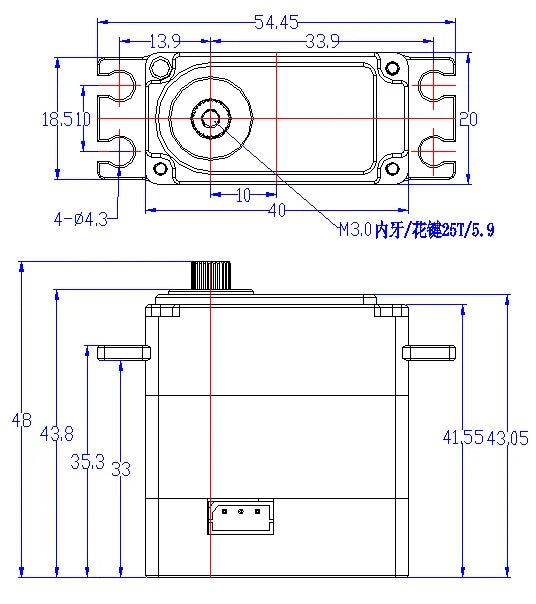 Feetech STS3046 Servo, 43,8 41,5543,05 35,3 3,0MF/325