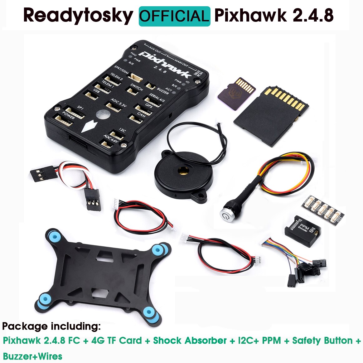 Package includes: Pixhawk 2.4.8 FC + 4G TF Card + Shock Ab