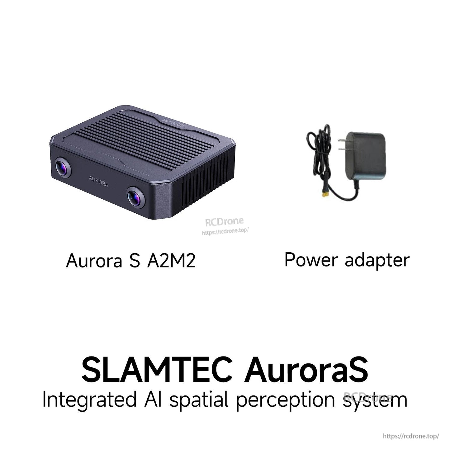 In-box contents shown: Aurora S A2M2 unit and power adapter, with SLAMTEC AuroraS text